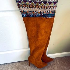 Anne Michelle OVER the knee SUEDE Embroidered Fashion Boots!